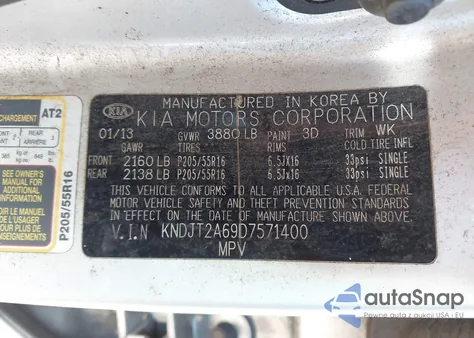 2013 Kia Soul + из США, поврежденный, VIN KNDJT2A69D7571400